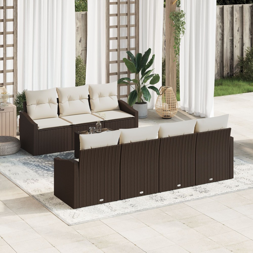 vidaXL Set de canapele pentru grădină cu pernă 8 pcs Maro și Crem