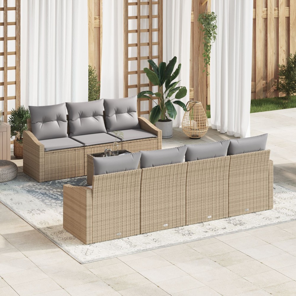 vidaXL Set de canapele pentru grădină 8 pcs Beige și gri deschis