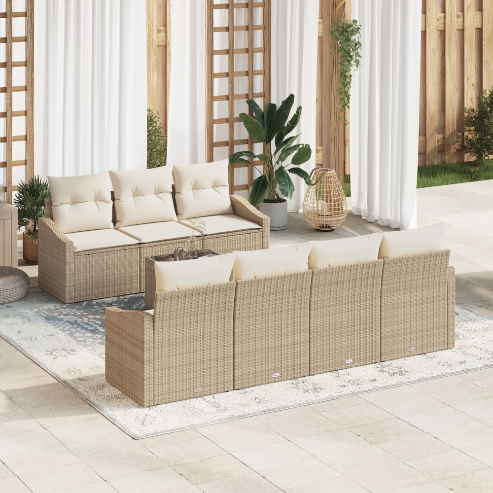 vidaXL Set de canapele pentru grădină cu pernă 8 pcs Bej și crem