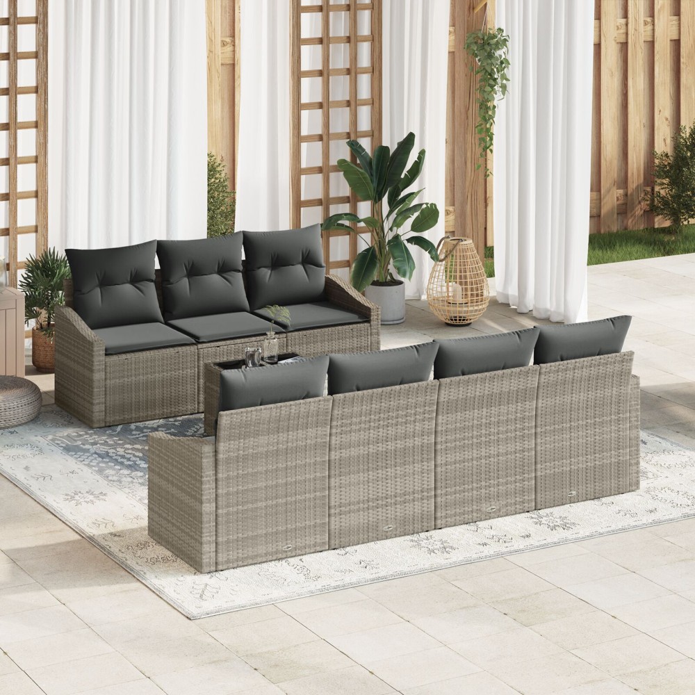 vidaXL Set de canapele pentru grădină cu pernă 8 pcs Gri deschis