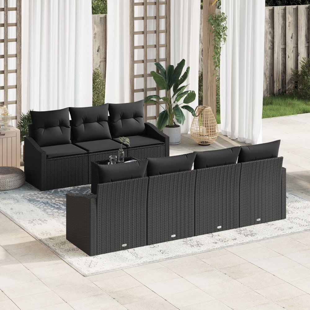 vidaXL Set de canapele pentru grădină 8 pcs Negru 55 x 55 x 37 cm