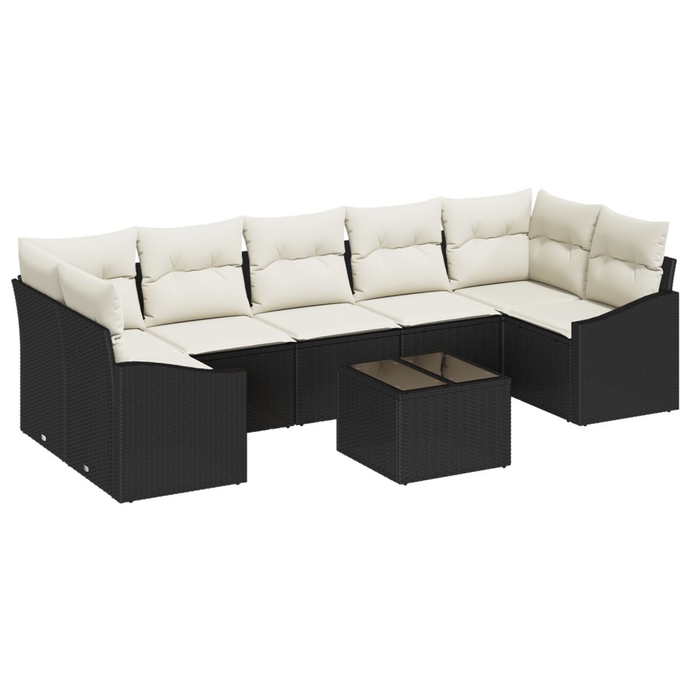 vidaXL Set de canapele pentru grădină cu pernă 8 pcs Negru și Crem