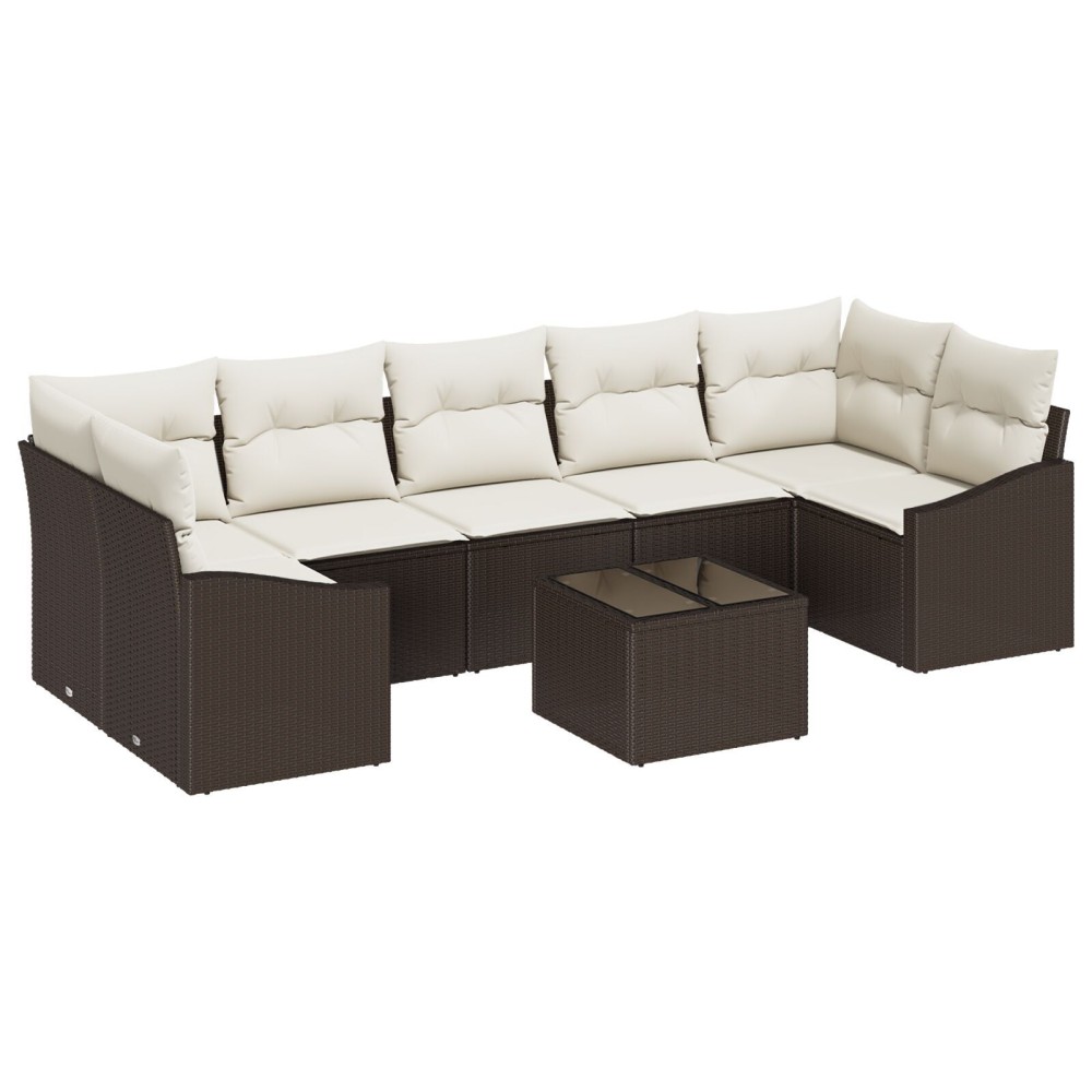 vidaXL Set de canapele pentru grădină cu pernă 8 pcs Maro și Crem
