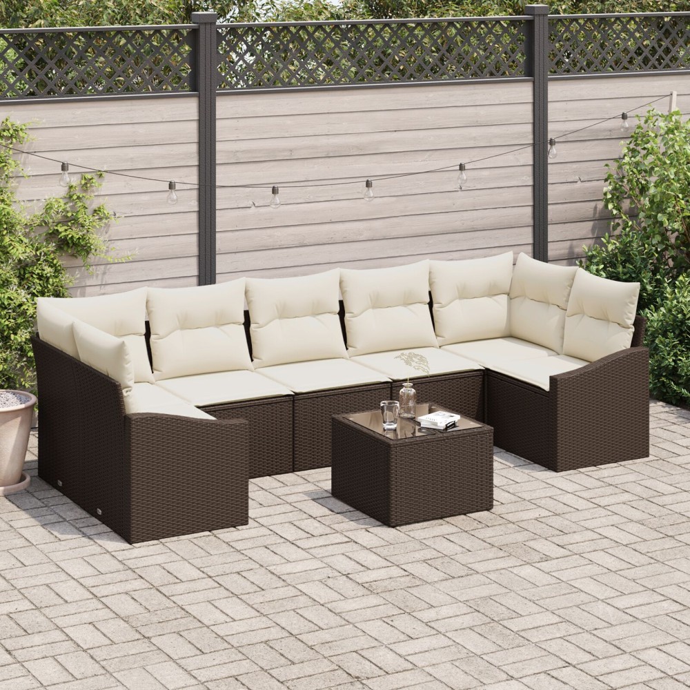 vidaXL Set de canapele pentru grădină cu pernă 8 pcs Maro și Crem