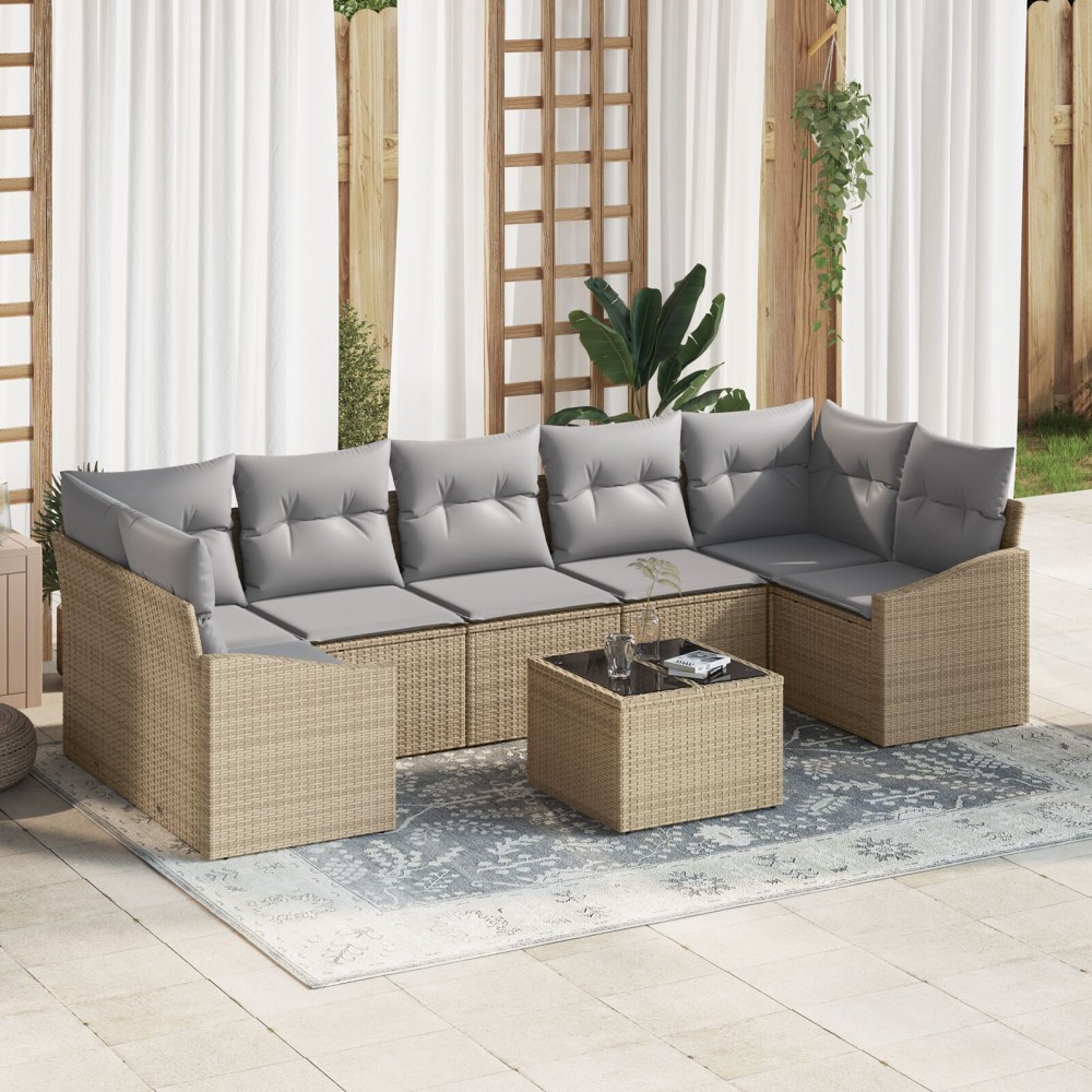 vidaXL Set de canapele pentru grădină 8 pcs Beige și gri deschis