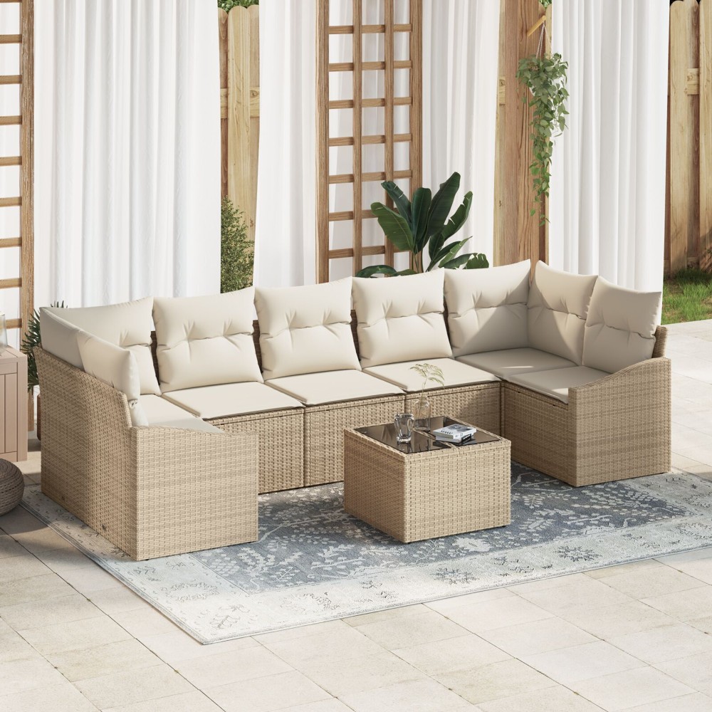 vidaXL Set de canapele pentru grădină cu pernă 8 pcs Bej și crem