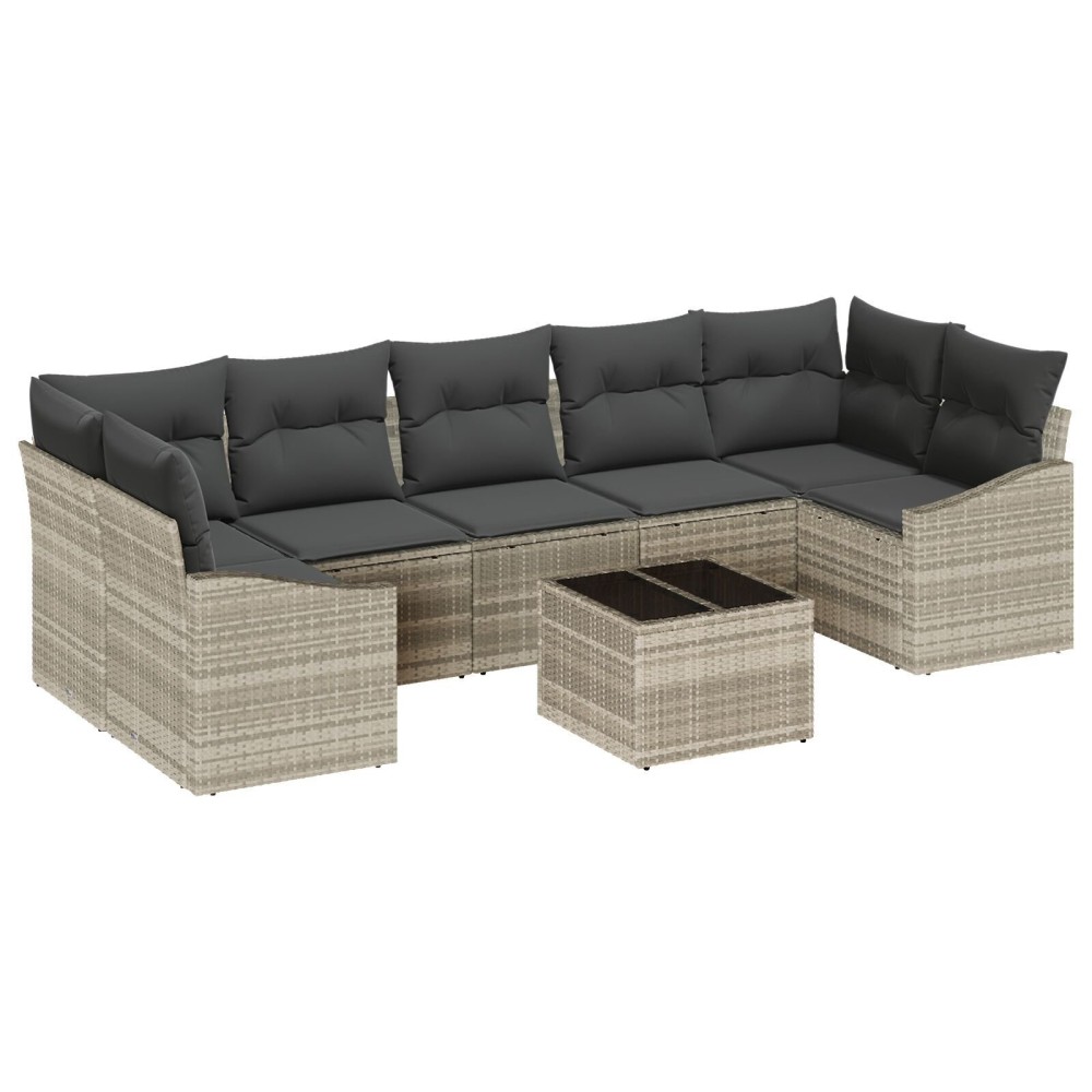 vidaXL Set de canapele pentru grădină cu pernă 8 pcs Gri deschis