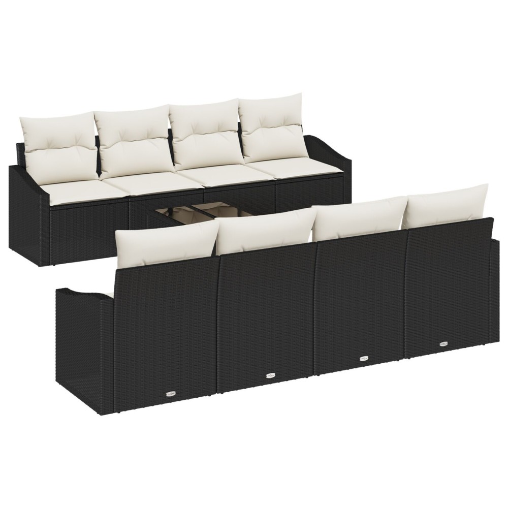 vidaXL Set de canapele pentru grădină cu pernă 9 pcs Negru și Crem