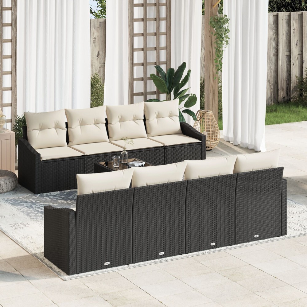 vidaXL Set de canapele pentru grădină cu pernă 9 pcs Negru și Crem