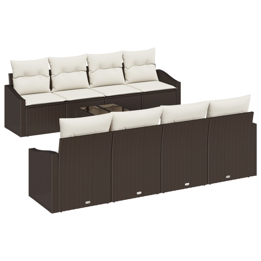 vidaXL Set de canapele pentru grădină cu pernă 9 pcs Maro și Crem