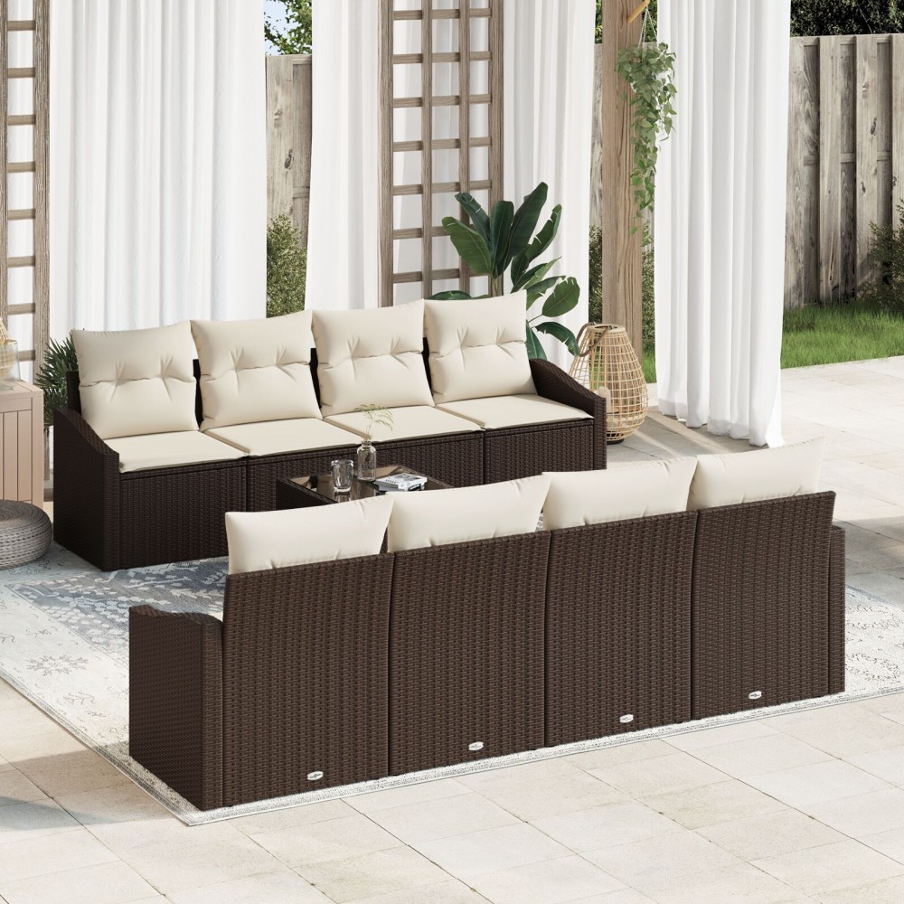 vidaXL Set de canapele pentru grădină cu pernă 9 pcs Maro și Crem