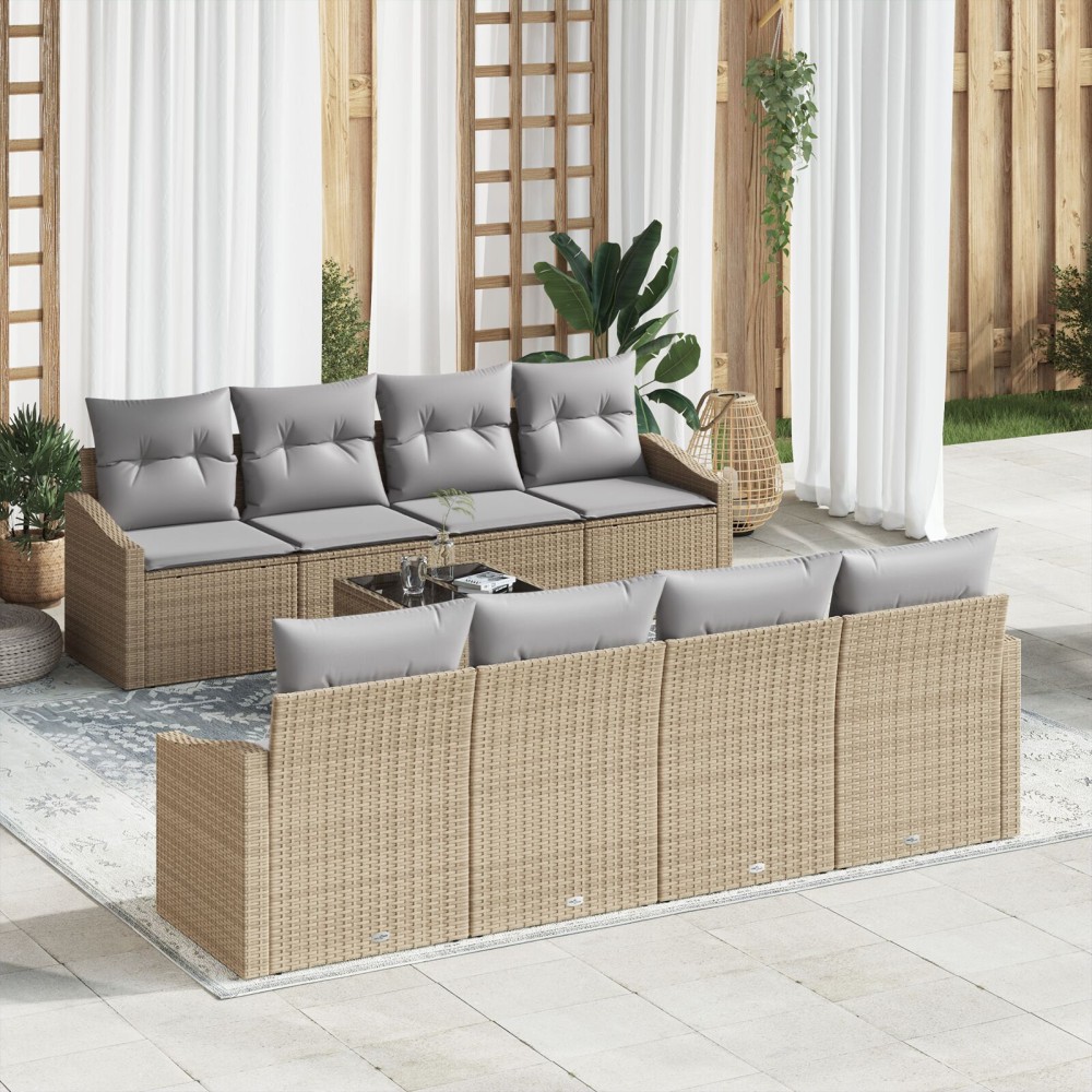 vidaXL Set de canapele pentru grădină 9 pcs Beige și gri deschis