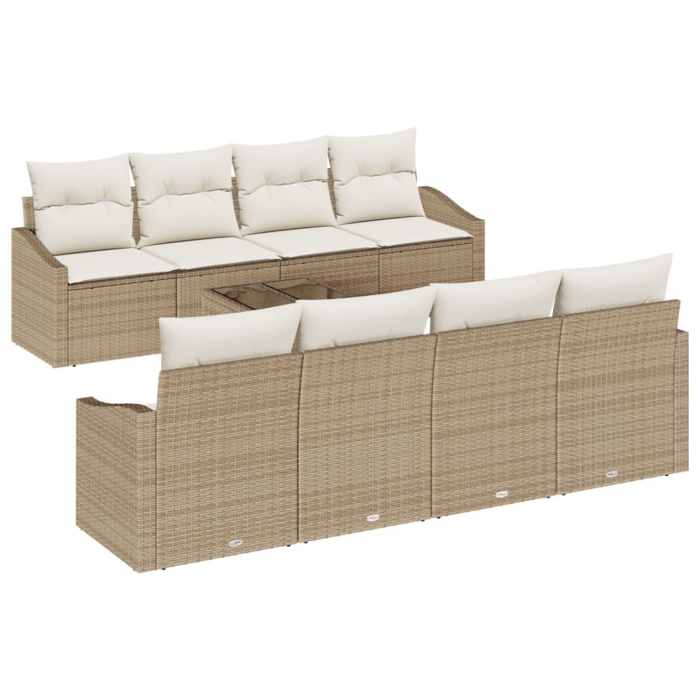 vidaXL Set de canapele pentru grădină cu pernă 9 pcs Bej și crem