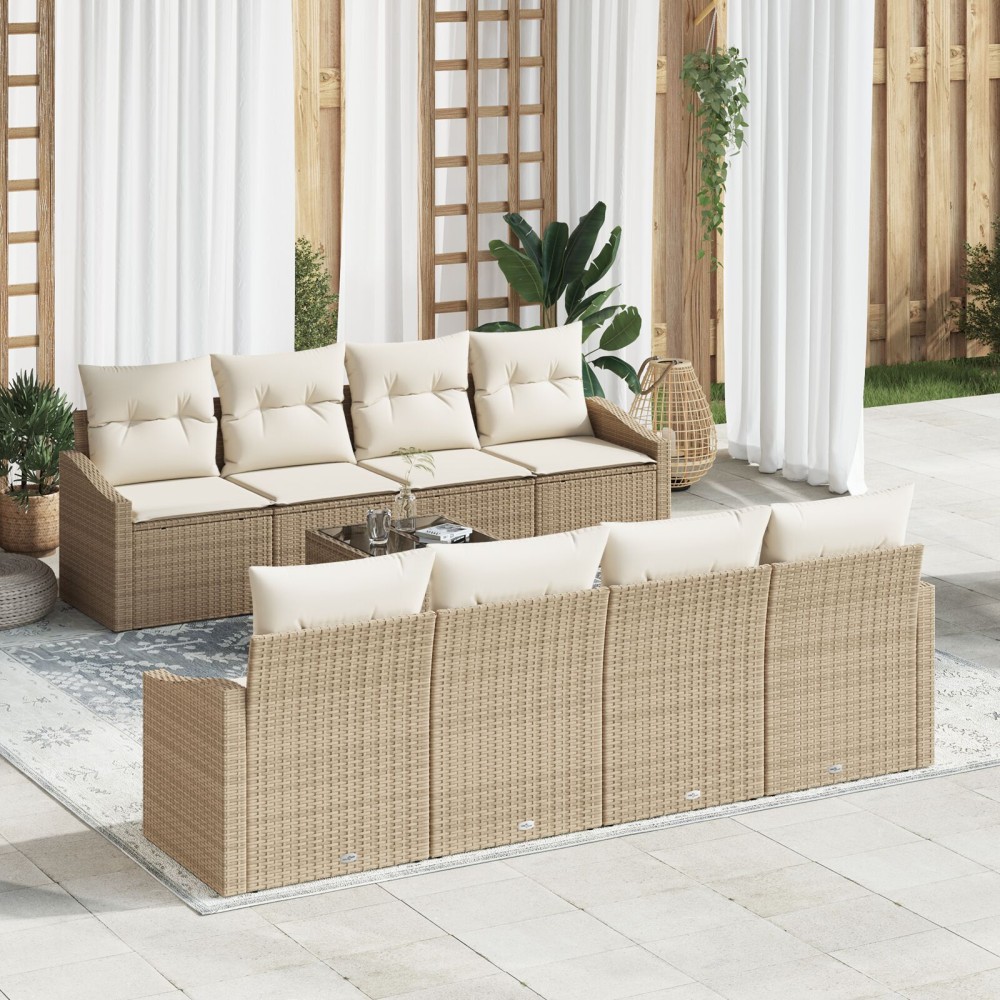 vidaXL Set de canapele pentru grădină cu pernă 9 pcs Bej și crem
