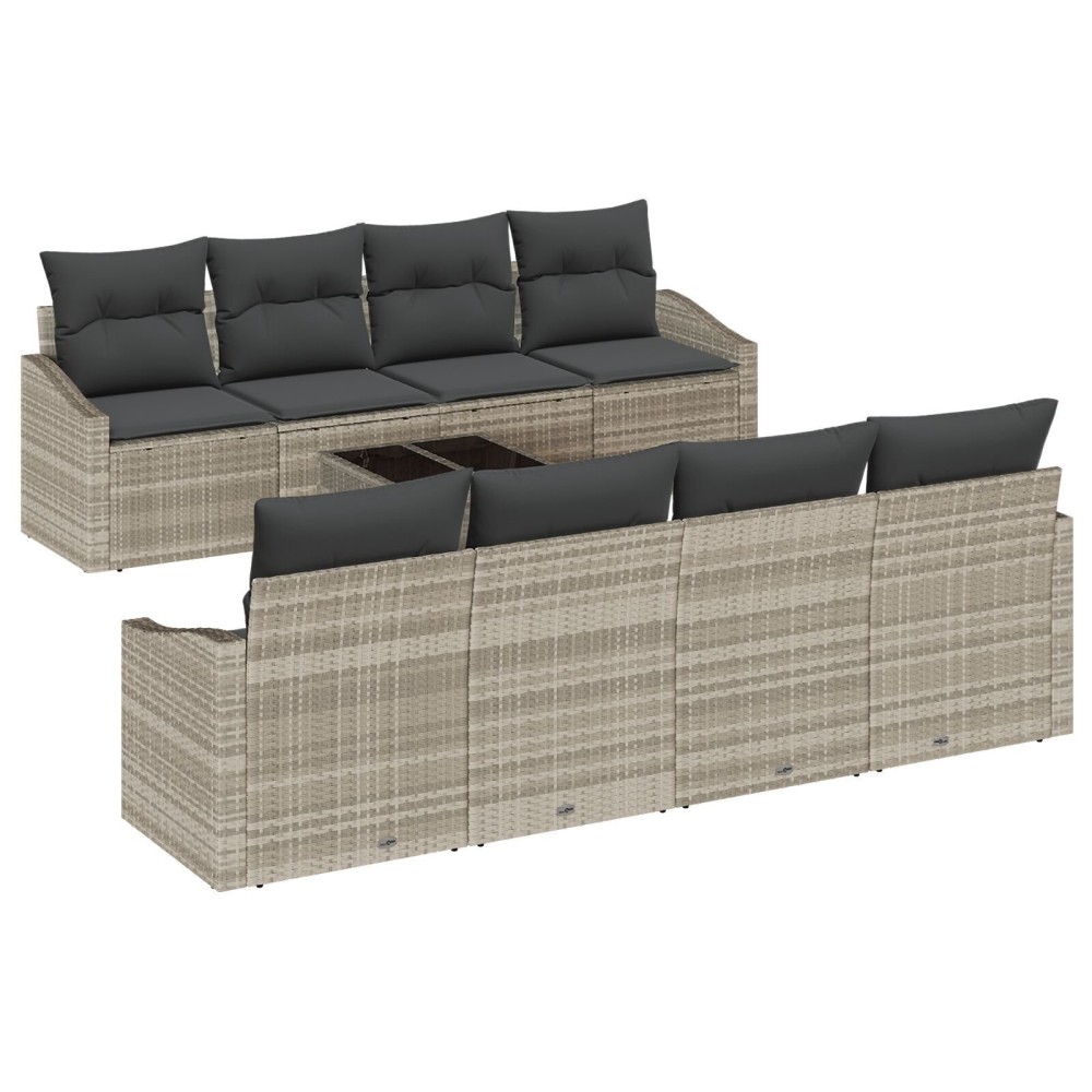 vidaXL Set de canapele pentru grădină cu pernă 9 pcs Gri deschis