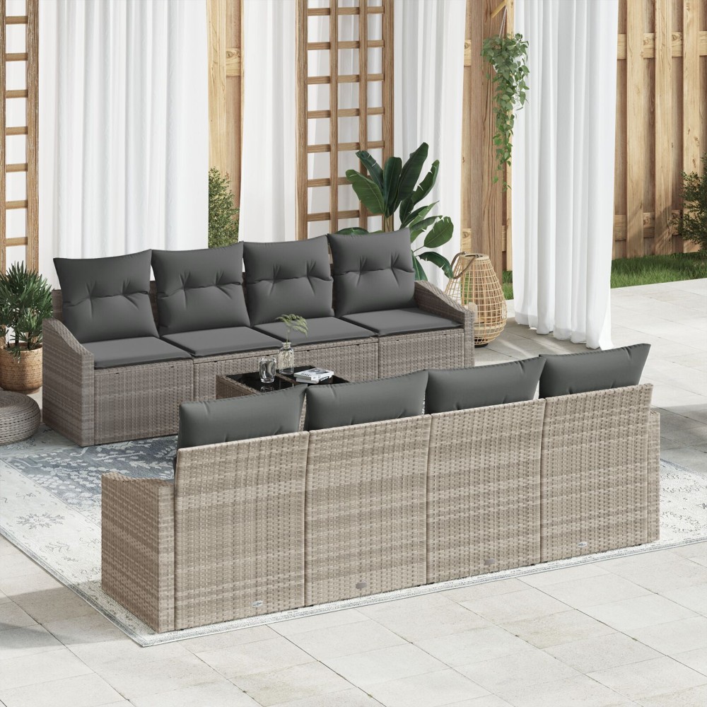 vidaXL Set de canapele pentru grădină cu pernă 9 pcs Gri deschis