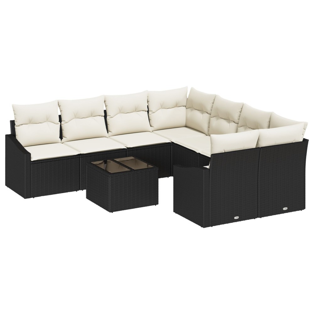 vidaXL Set de canapele pentru grădină cu pernă 9 pcs Negru și Crem