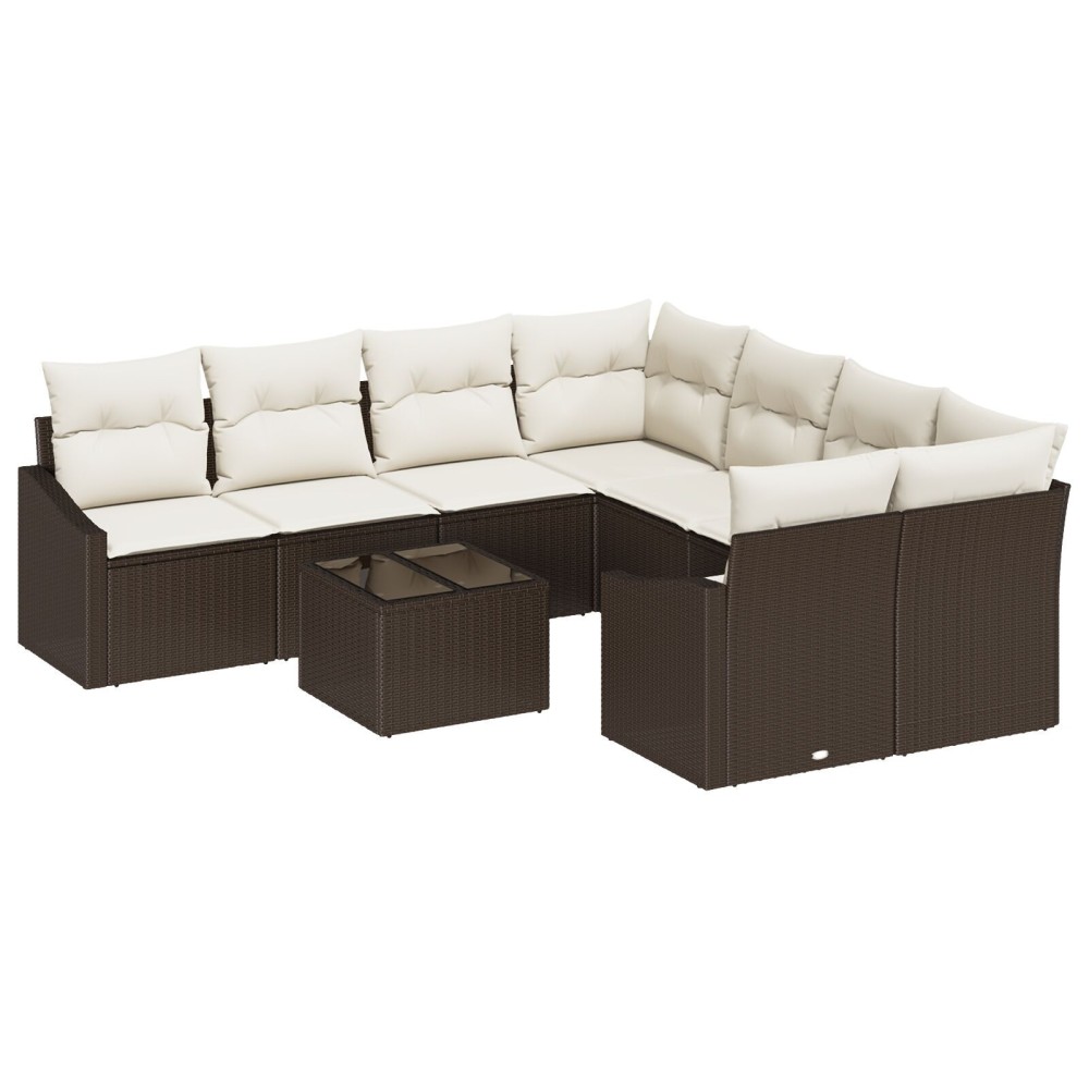 vidaXL Set de canapele pentru grădină cu pernă 9 pcs Maro și Crem