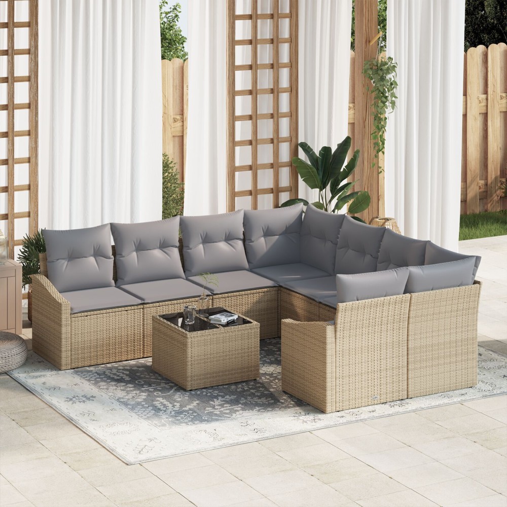 vidaXL Set de canapele pentru grădină 9 pcs Beige și gri deschis