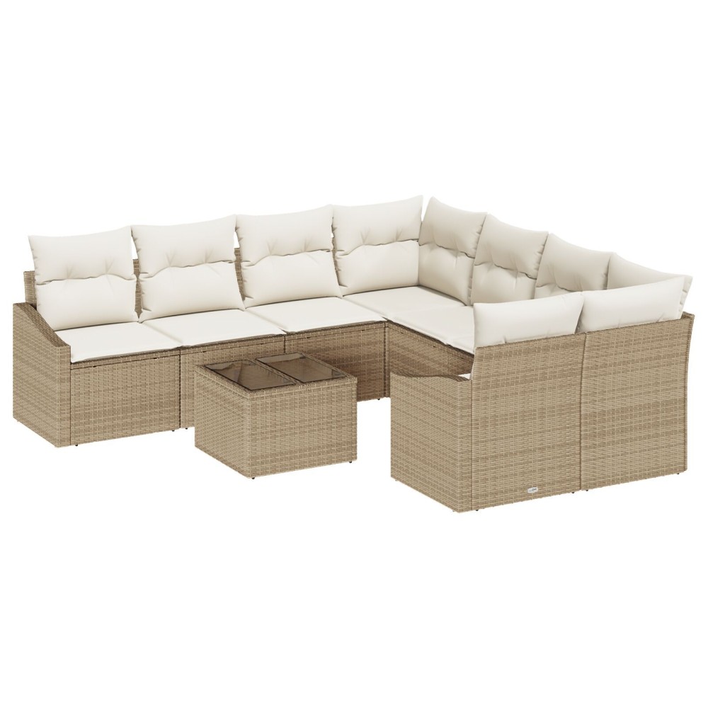 vidaXL Set de canapele pentru grădină cu pernă 9 pcs Bej și crem