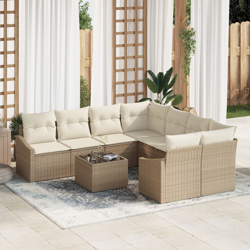 vidaXL Set de canapele pentru grădină cu pernă 9 pcs Bej și crem