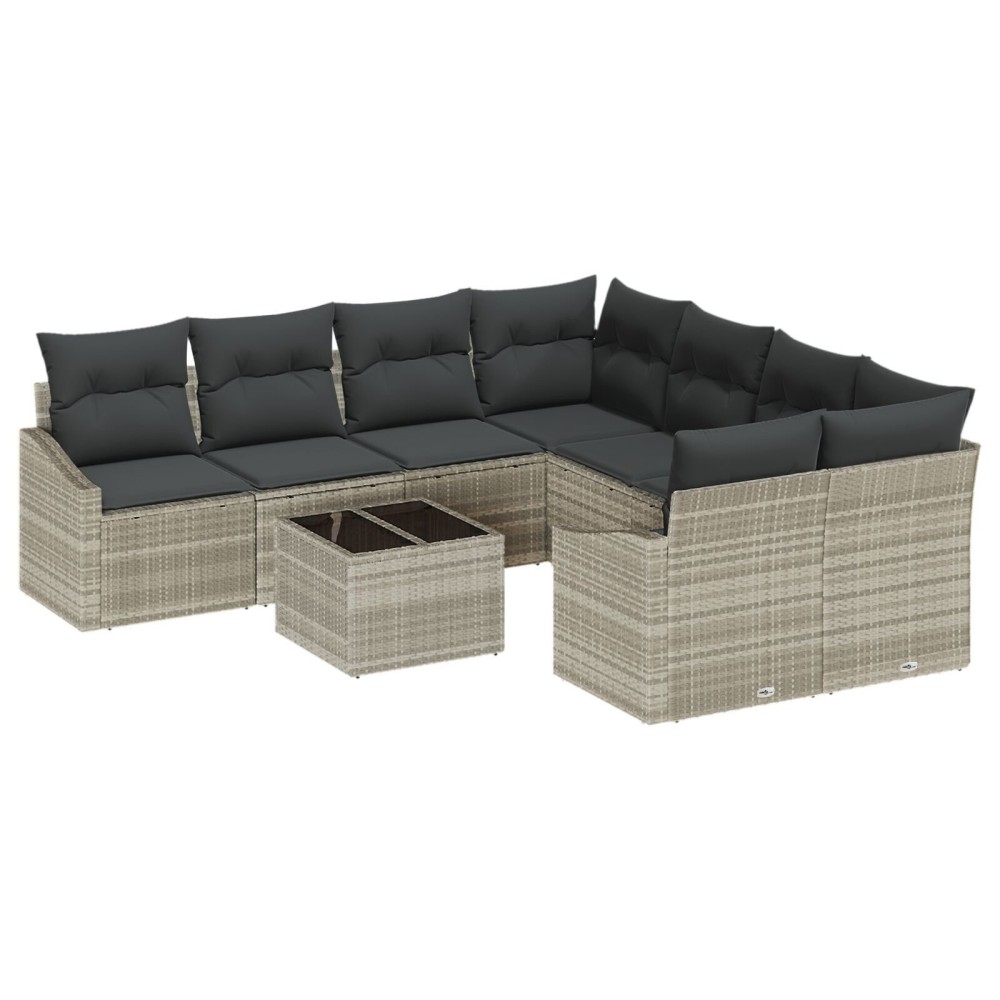 vidaXL Set de canapele pentru grădină cu pernă 9 pcs Gri deschis