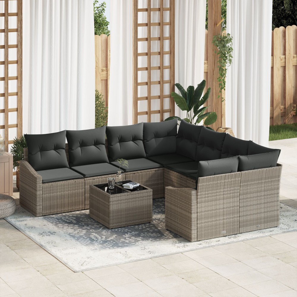 vidaXL Set de canapele pentru grădină cu pernă 9 pcs Gri deschis