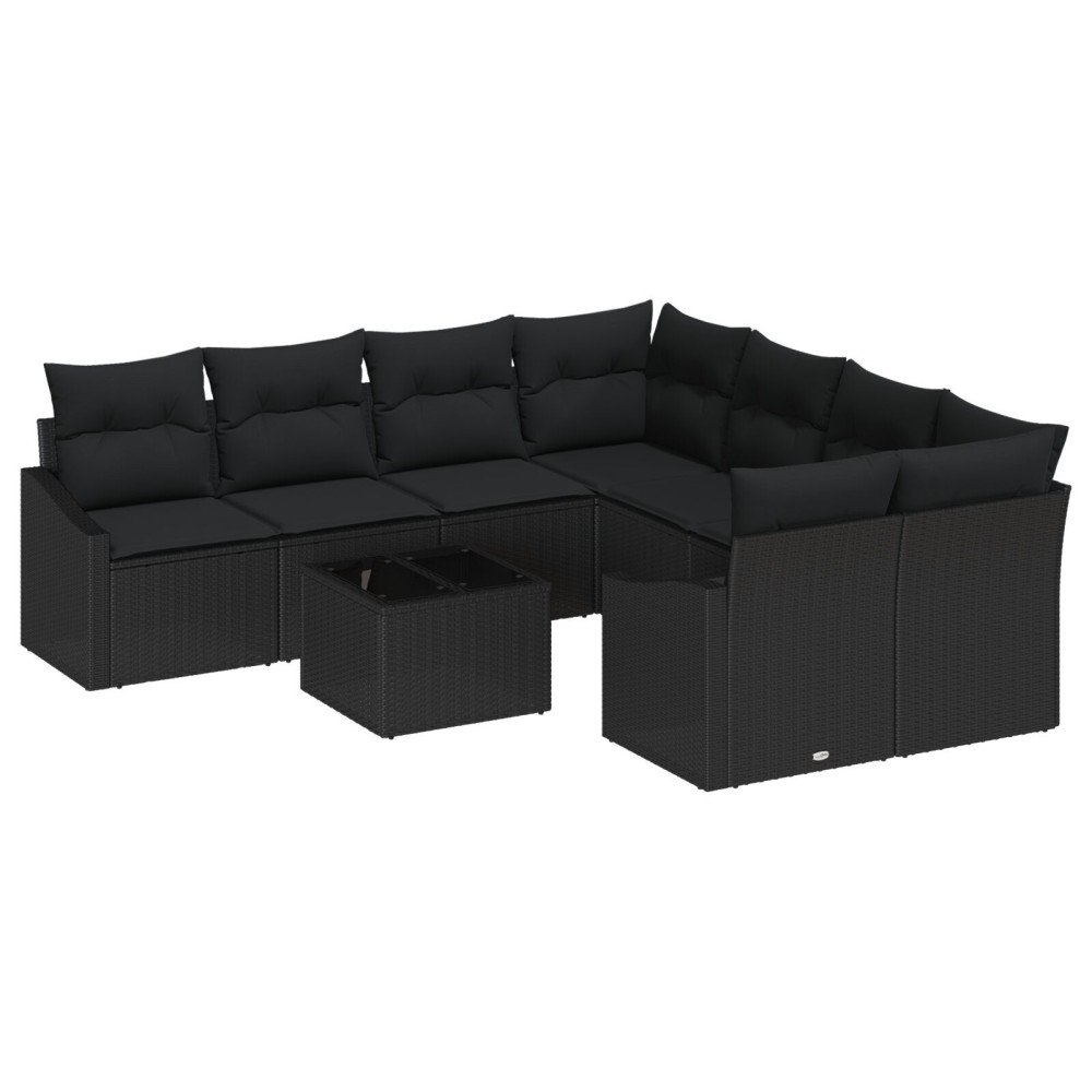 vidaXL Set de canapele pentru grădină 9 pcs Negru 55 x 55 x 37 cm