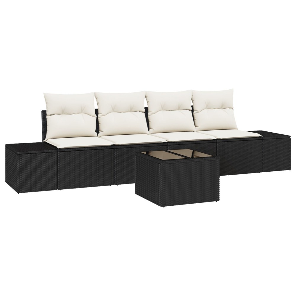 vidaXL Set de canapele pentru grădină cu pernă 5 pcs Negru și Crem