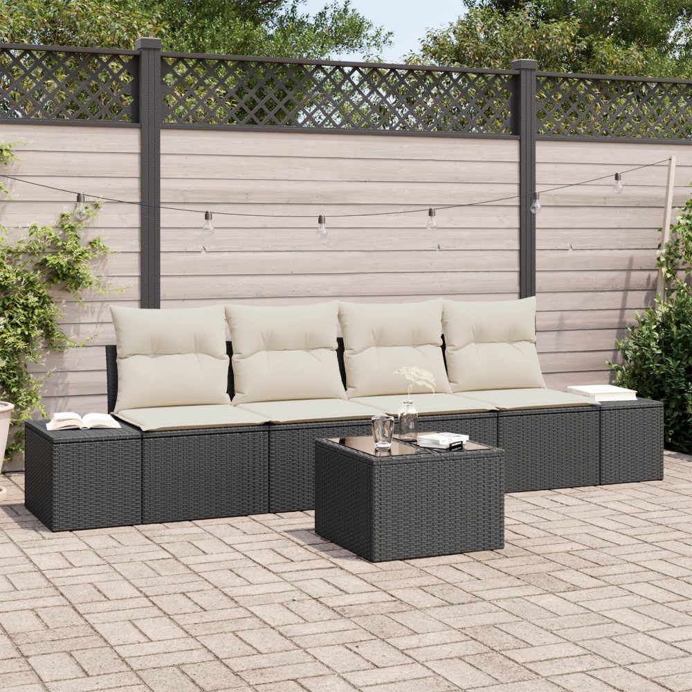 vidaXL Set de canapele pentru grădină cu pernă 5 pcs Negru și Crem