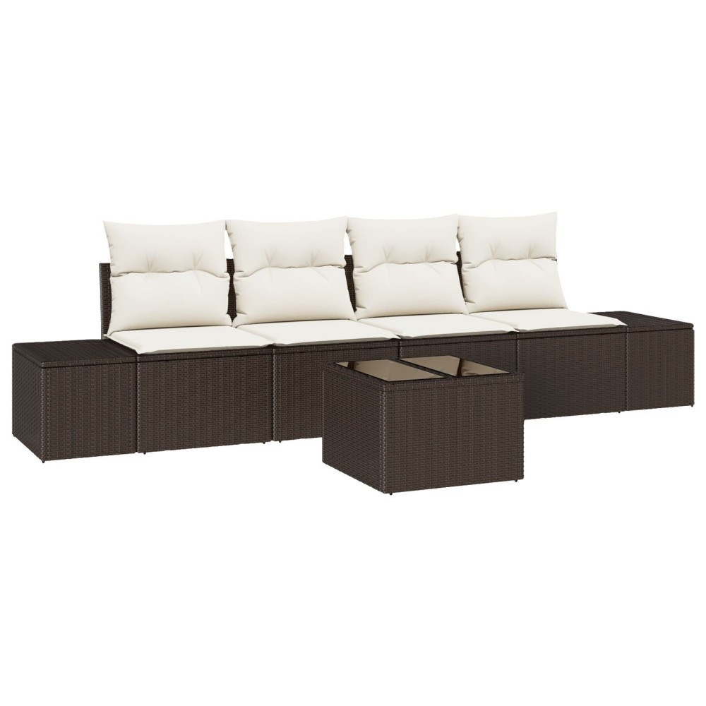 vidaXL Set de canapele pentru grădină cu pernă 5 pcs Maro și Crem
