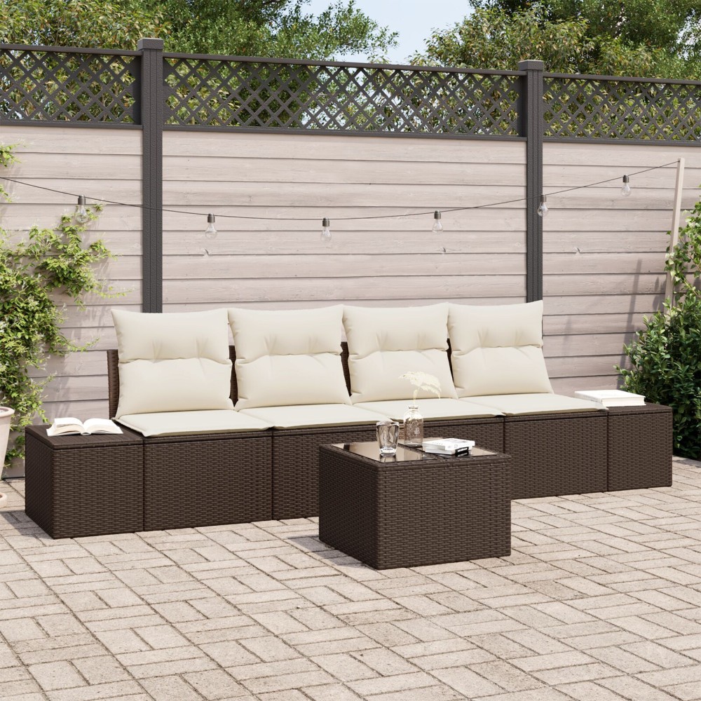 vidaXL Set de canapele pentru grădină cu pernă 5 pcs Maro și Crem