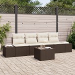 vidaXL Set de canapele pentru grădină cu pernă 5 pcs Maro și Crem vidaXL Set de canapele pentru grădină cu pernă 5 pcs Maro și Crem
