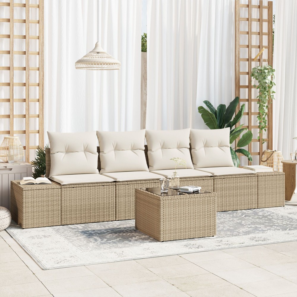 vidaXL Set de canapele pentru grădină cu pernă 5 pcs Bej și crem