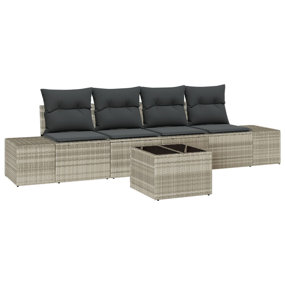 vidaXL Set de canapele pentru grădină cu pernă 5 pcs Gri deschis