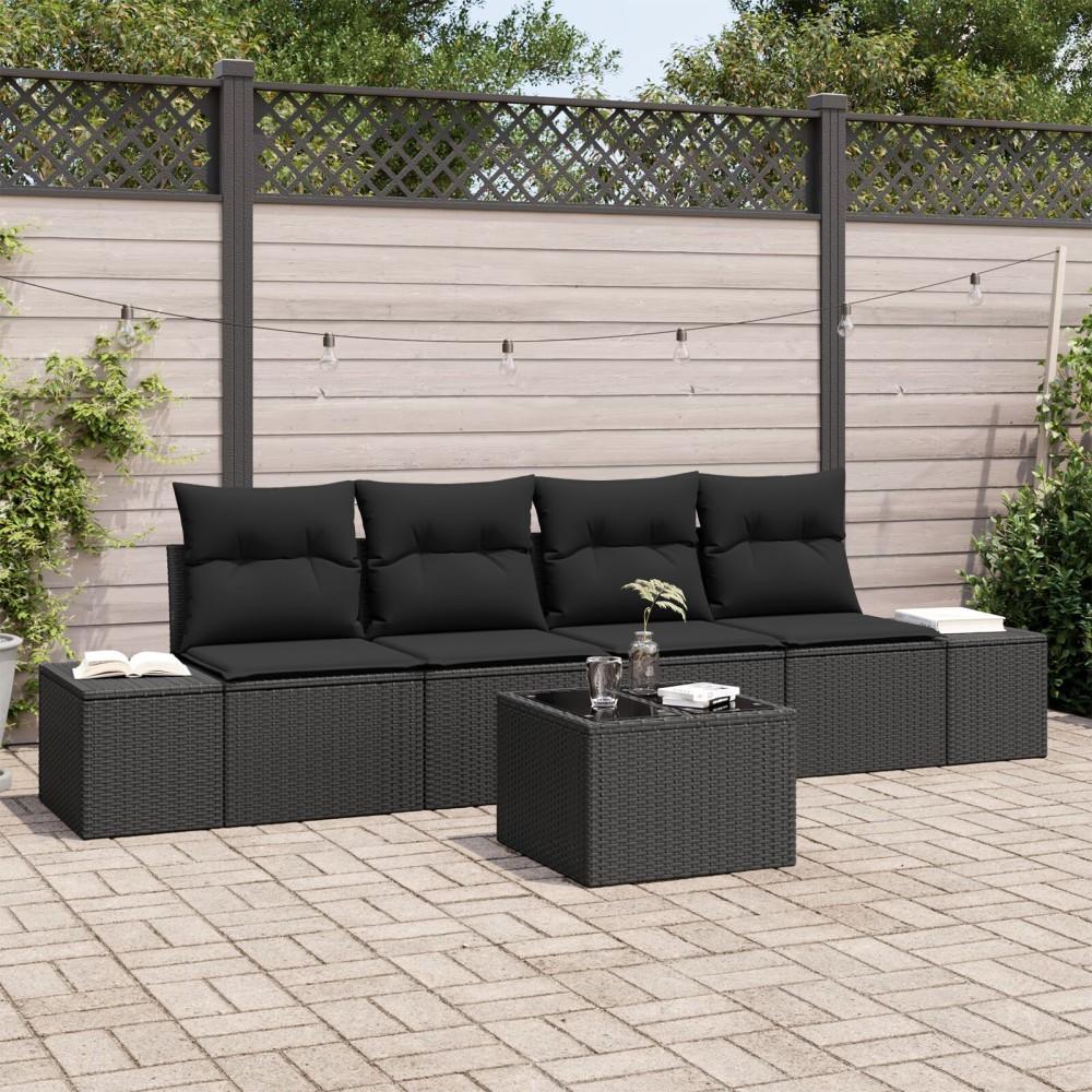 vidaXL Set de canapele pentru grădină 5 pcs Negru 55 x 55 x 37 cm