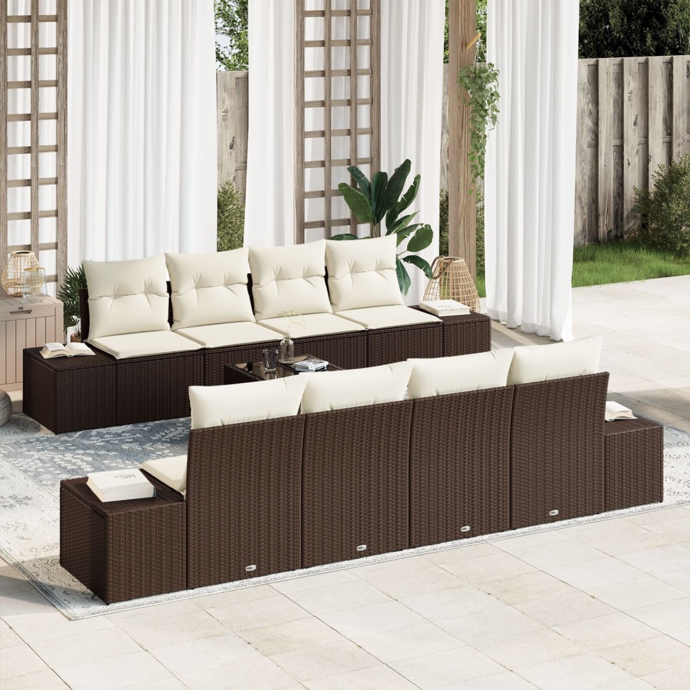 vidaXL Set de canapele pentru grădină cu pernă 7 pcs maro și crem