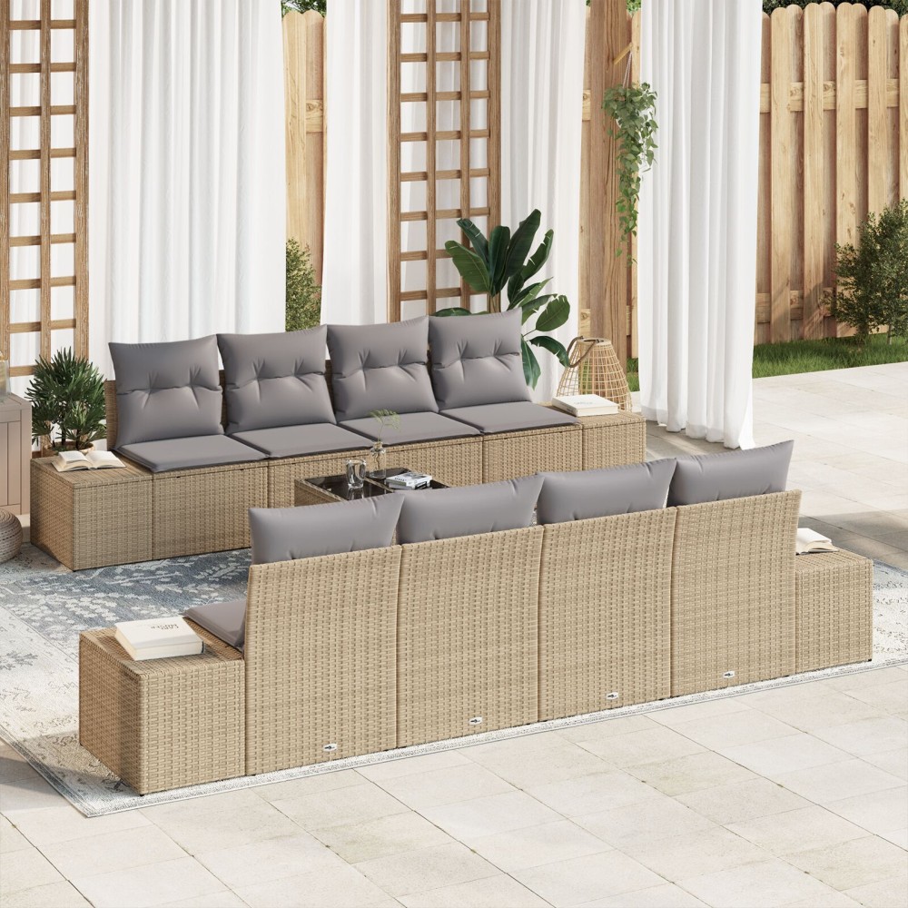 vidaXL Set de canapele pentru grădină 7 pcs bej și gri deschis