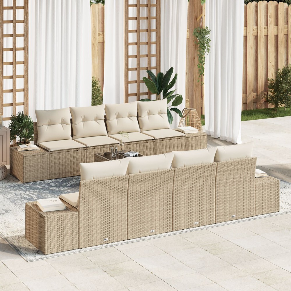 vidaXL Set de canapele pentru grădină cu pernă 7 pcs bej și crem