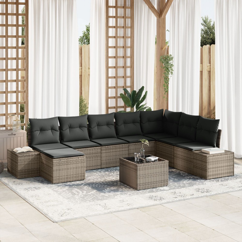 vidaXL Set de canapele pentru grădină cu pernă 9 pcs 319 x 209 x 85 cm