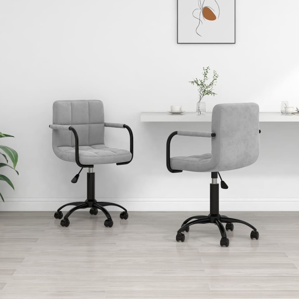 vidaXL Scaune rotative de bucătărie, 2 buc., gri deschis, catifea