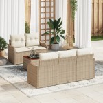 Set canapea de grădină 6 piese cu perne bej din ratan poliester Acacia Set canapea de grădină 6 piese cu perne bej din ratan poliester Acacia