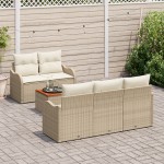 Set canapea de grădină 6 piese cu perne bej din ratan poliester Acacia Set canapea de grădină 6 piese cu perne bej din ratan poliester Acacia