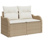 Set canapea de grădină 6 piese cu perne bej din ratan poliester Acacia Set canapea de grădină 6 piese cu perne bej din ratan poliester Acacia