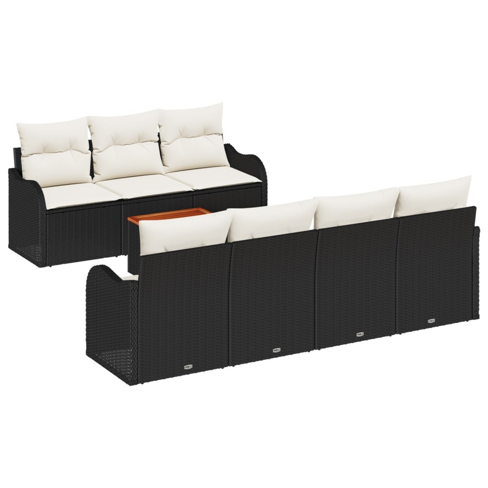 Set Canapea Grădină 8 Piese cu Perne Ratan Poli Negru Acacia