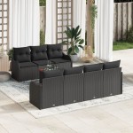 Set 8 Piese Canapea Grădină cu Perne Negru Poliratan Acacia Set 8 Piese Canapea Grădină cu Perne Negru Poliratan Acacia