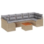 Set canapea de grădină cu 8 piese cu perne Bej din ratan poly Acacia Set canapea de grădină cu 8 piese cu perne Bej din ratan poly Acacia