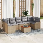 Set canapea de grădină cu 8 piese cu perne Bej din ratan poly Acacia Set canapea de grădină cu 8 piese cu perne Bej din ratan poly Acacia