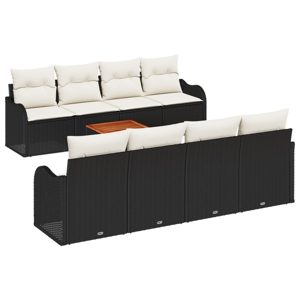 Set 9 Piese Grădină cu Perne Negru Poliratan Acacia
