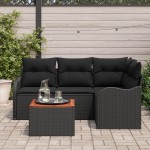 Set canapea de grădină vidaXL cu 5 piese și perne Ratan poli negru Acacia